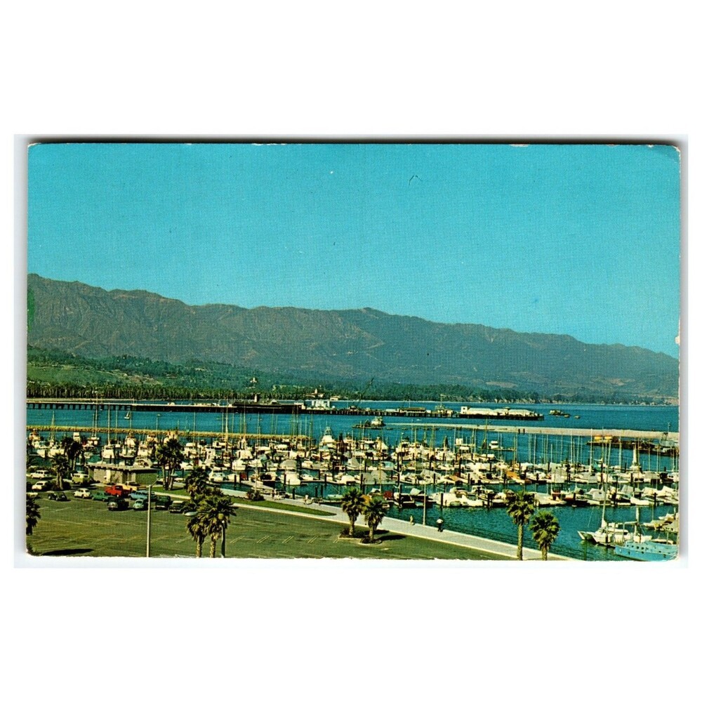 Santa Barbara CA Yacht Harbor Marina Plastichrome Postcard 1966 Dated